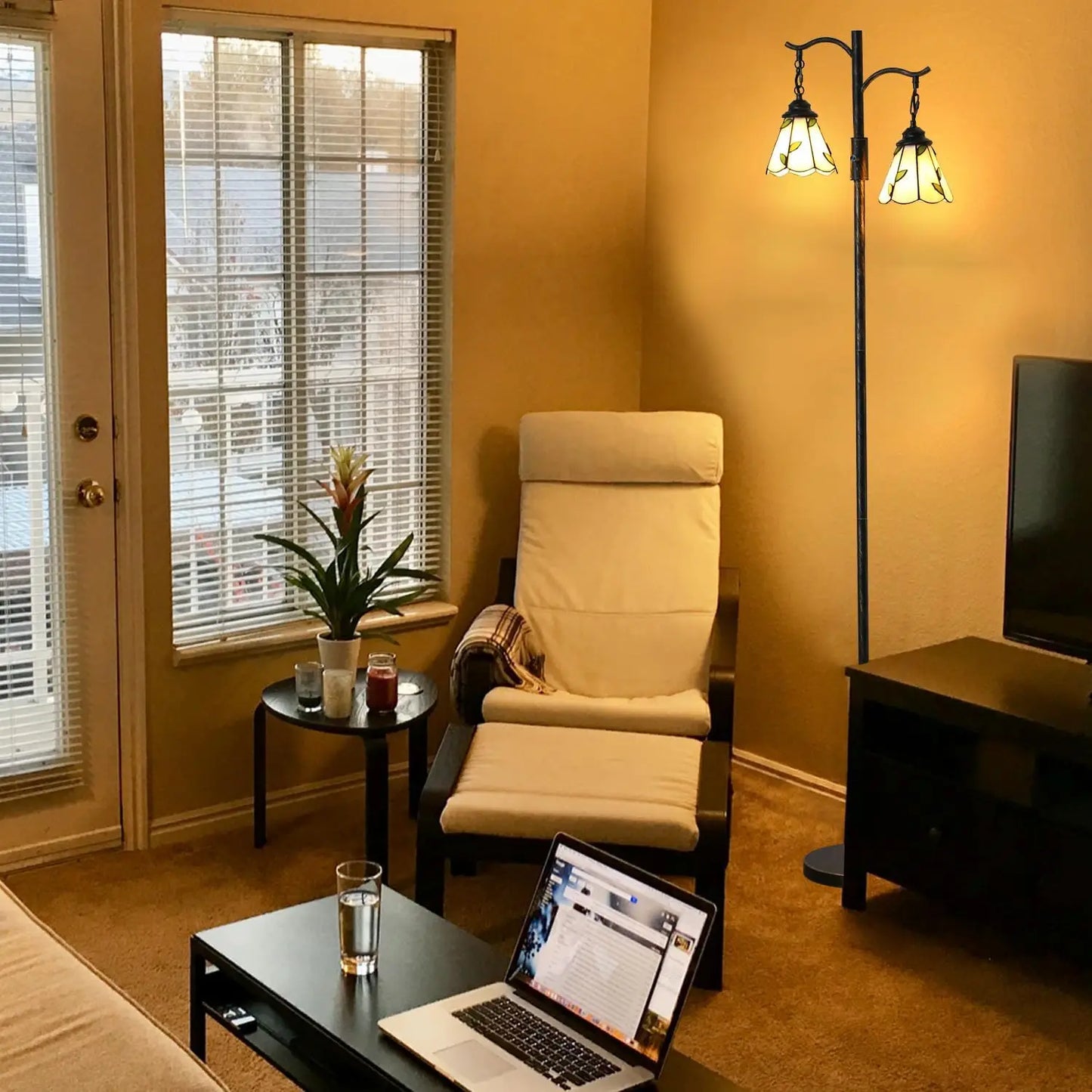 Floor Lamp With Two Tiffany Shades Rustic Farmhouse Style