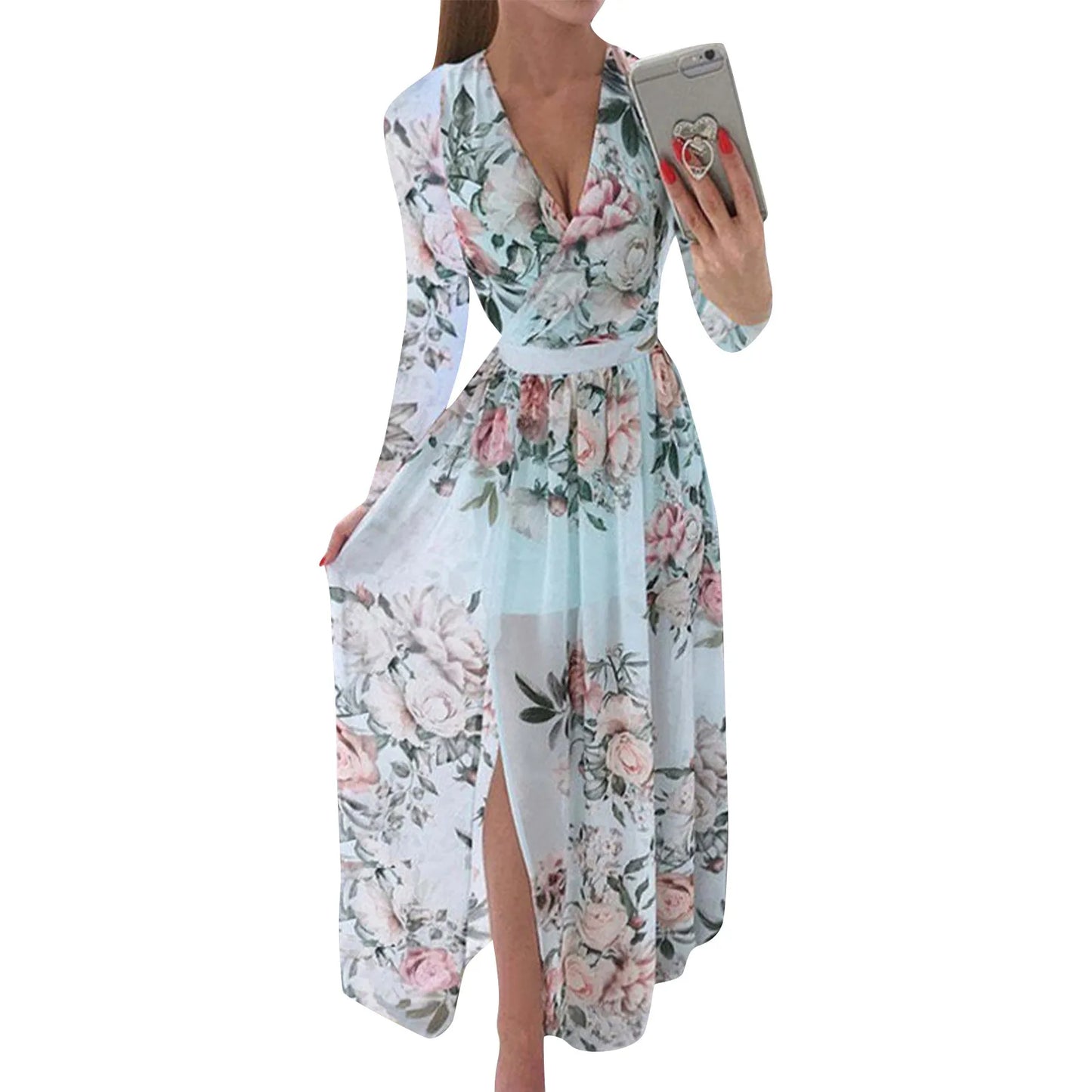Women floral Chiffon Flower Dress trends new in Ladies Elegant V Neck short Sleeve