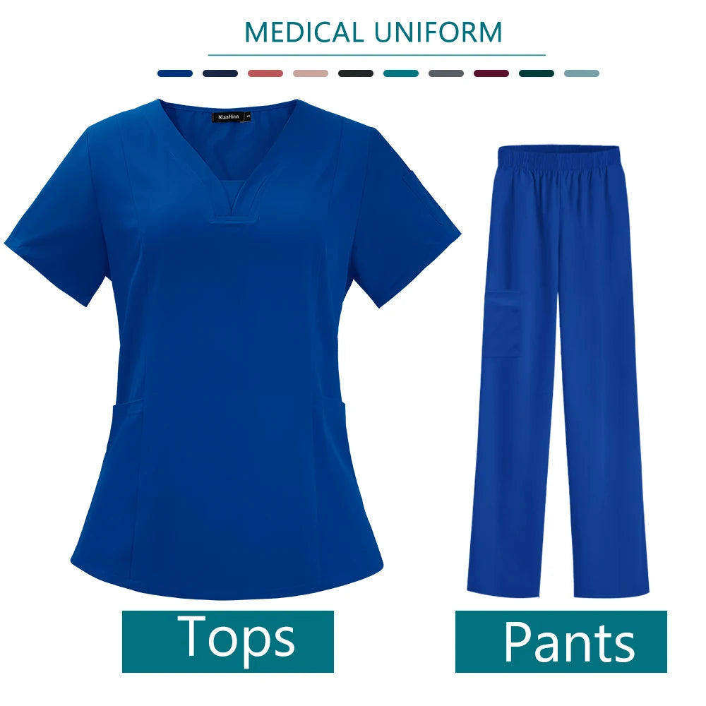 Women Medical Scrub Set Twill Polyester Spandex Nurse Uniform