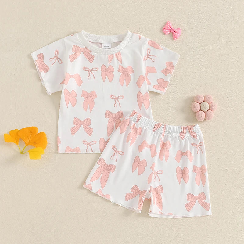 Adorable Baby Girl Floral Print Ruffle Sleeve Round Neck T-shirt and Shorts Set