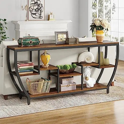 Table with Storage Industrial Entryway Table TV Stand