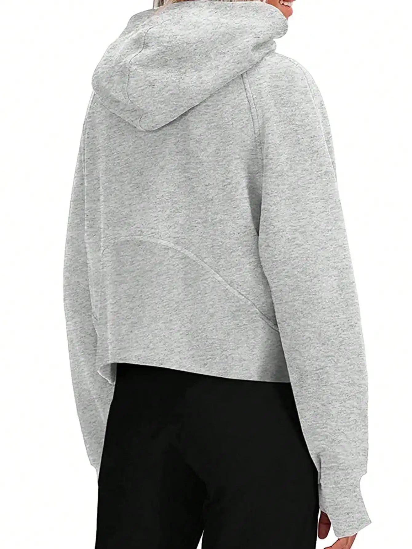 Women's Y2K Zip Up Crop Hoodie Fleece Lined Oversized Sweatshirt With Thumb Holes Streetwear Winter Aesthetic