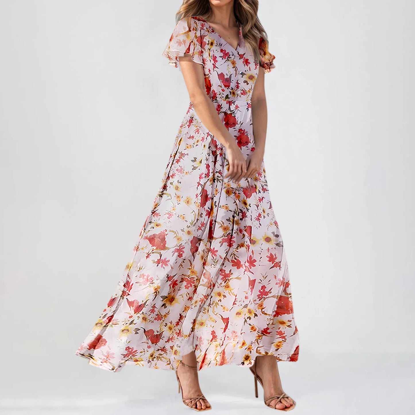 2025 Summer Dresses For Women Casual Short Sleeve Maxi Dresses Cute Floral Maxi Dress
