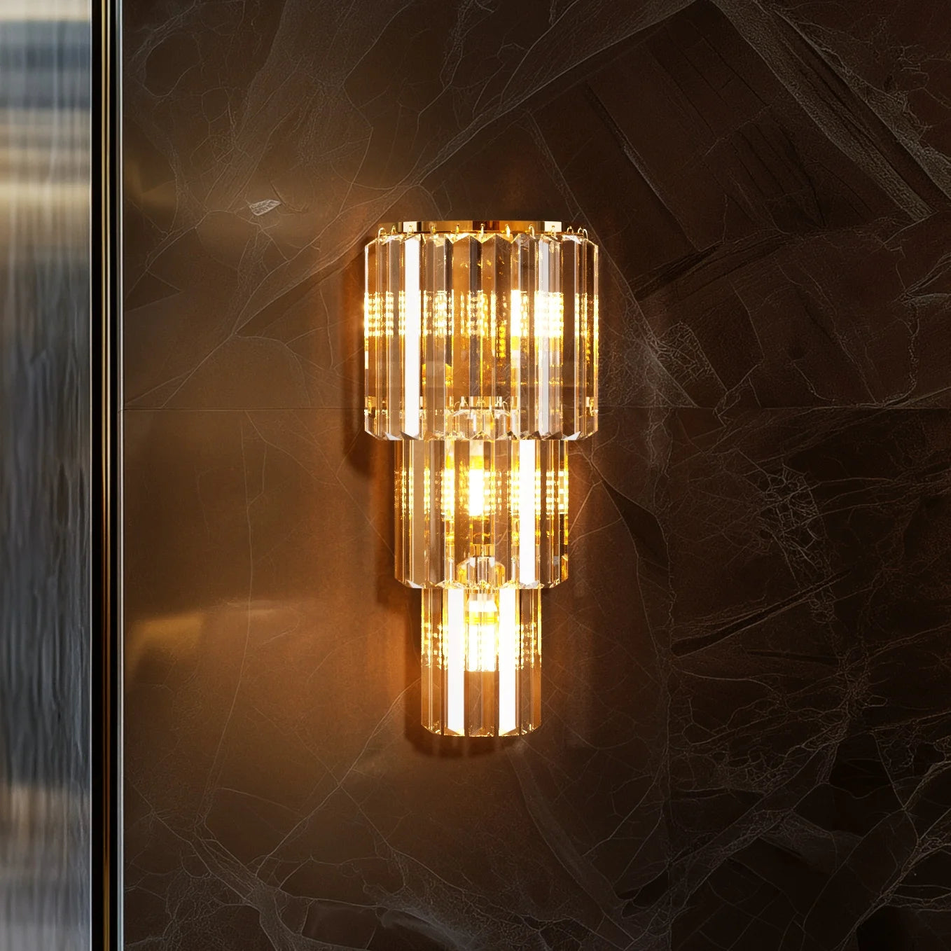 LUVODI Modern Crystal Wall Lamp 3 Layer Led Sconce