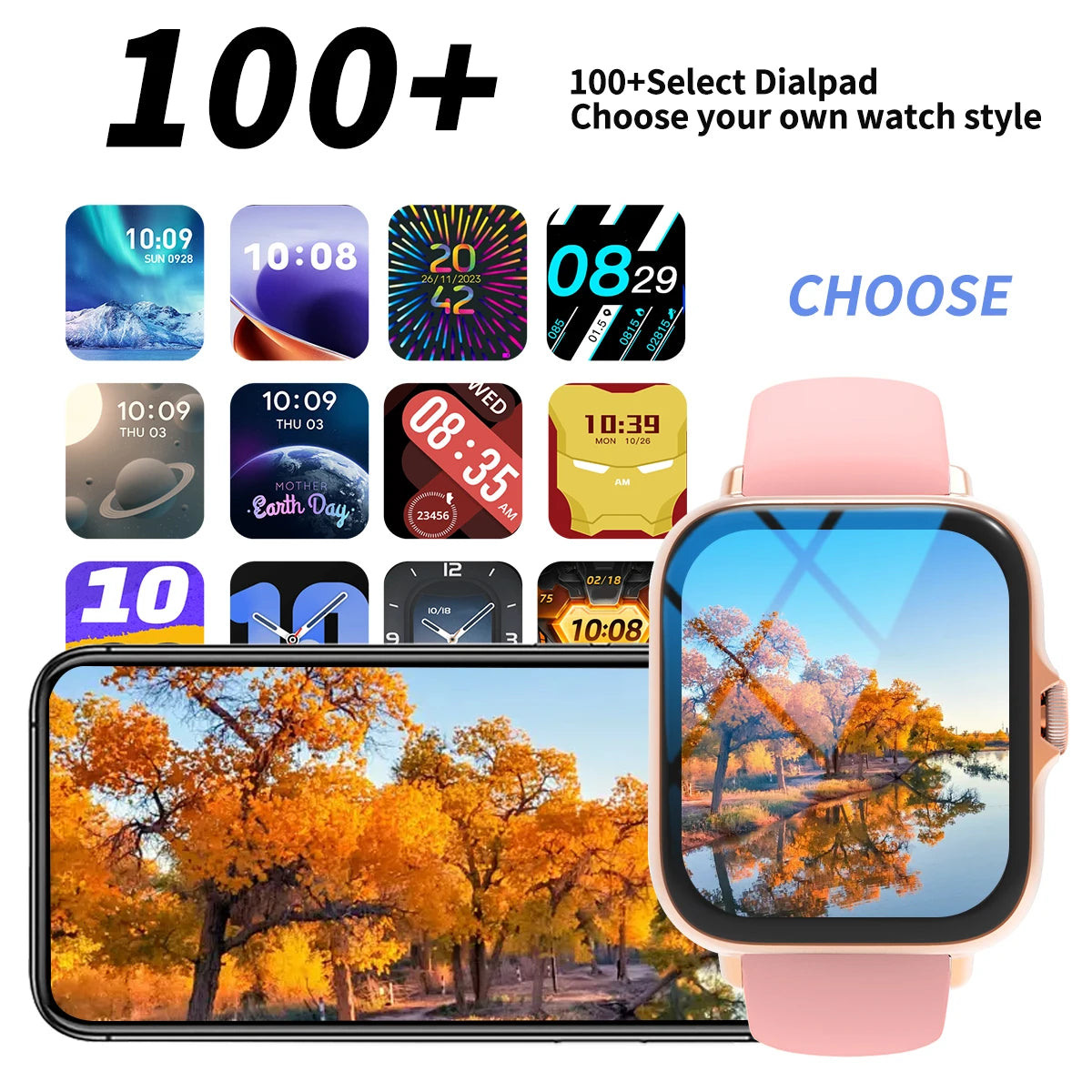 Smart watch with full touch screen, call, message reminder, music control and other functions,