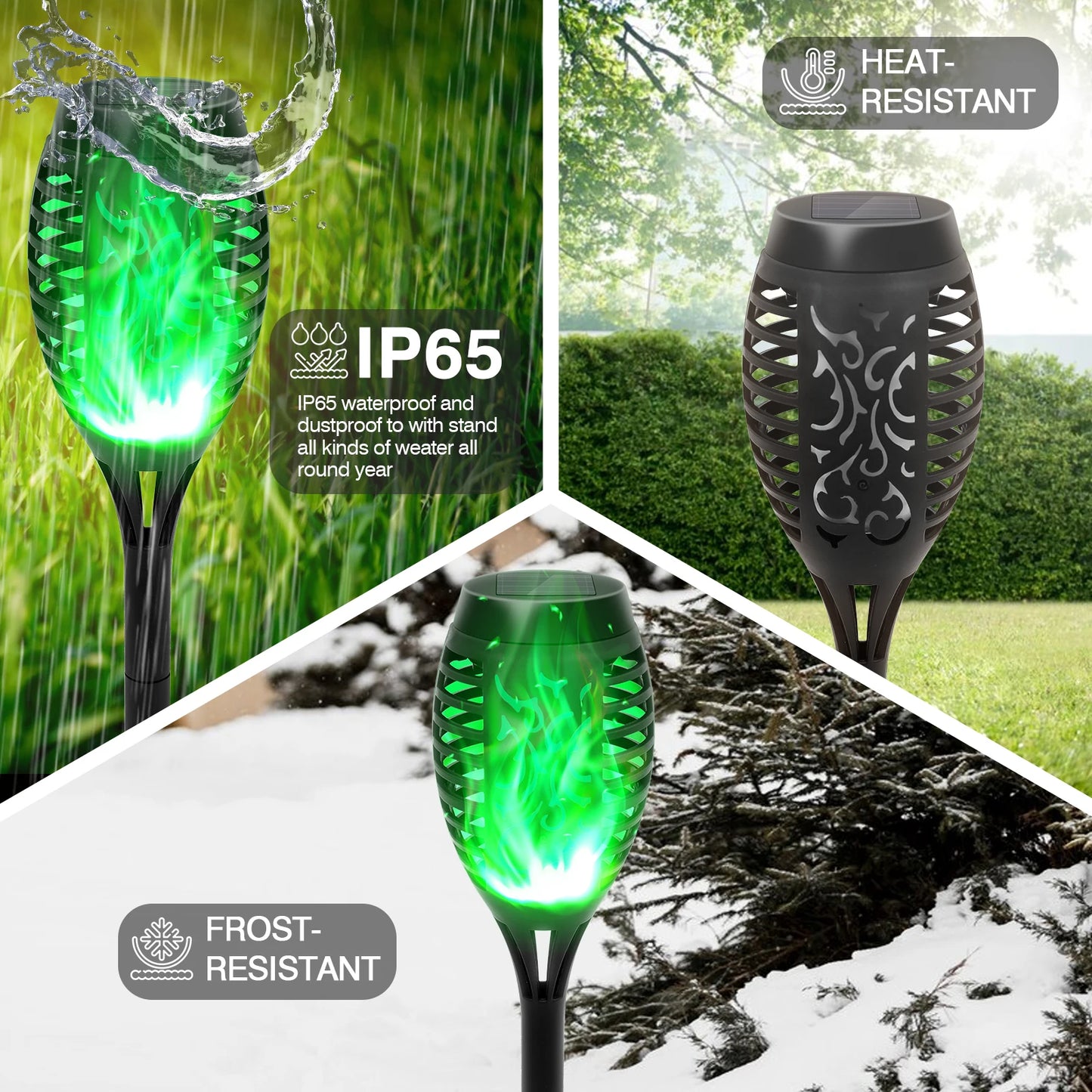 Green Solar Flame Light Outdoor with Flickering Flame Waterproof Lawn Ground Inserted Landscape