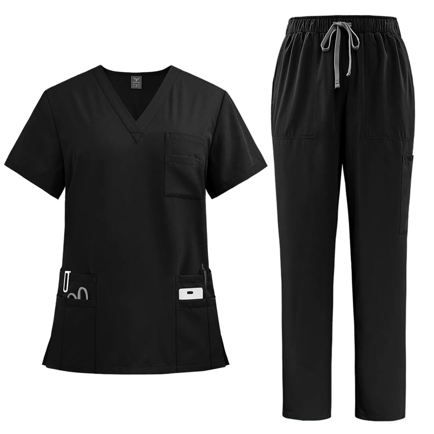 Women's solid color nurse uniform quick-drying fabric v-neck short-sleeved trousers suit