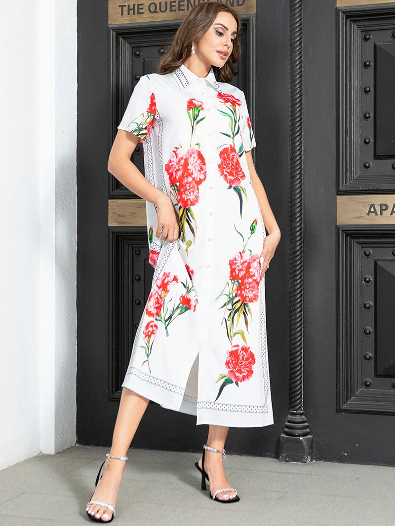 Elegant style Lapel Dots Flowers Color contrast Buttons Regular sleeve