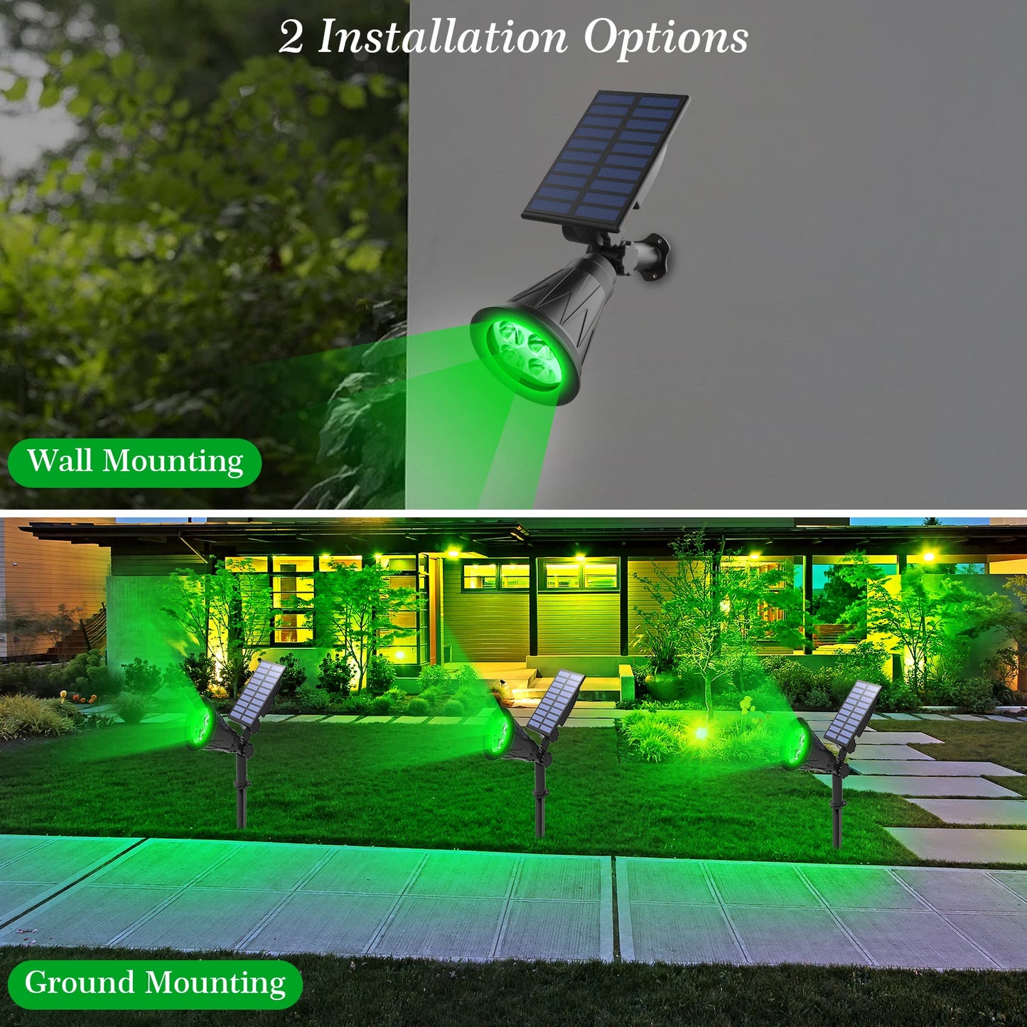 2pcs Green Led Solar Lights Solar Spotlight IP65 Waterproof Solar Wall Light Solar Garden Light