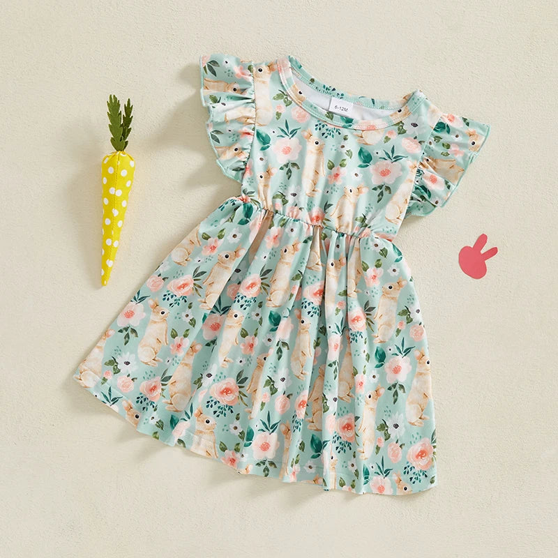 Baby Girl Easter Outfit Pink Floral Print Ruffle Sleeve