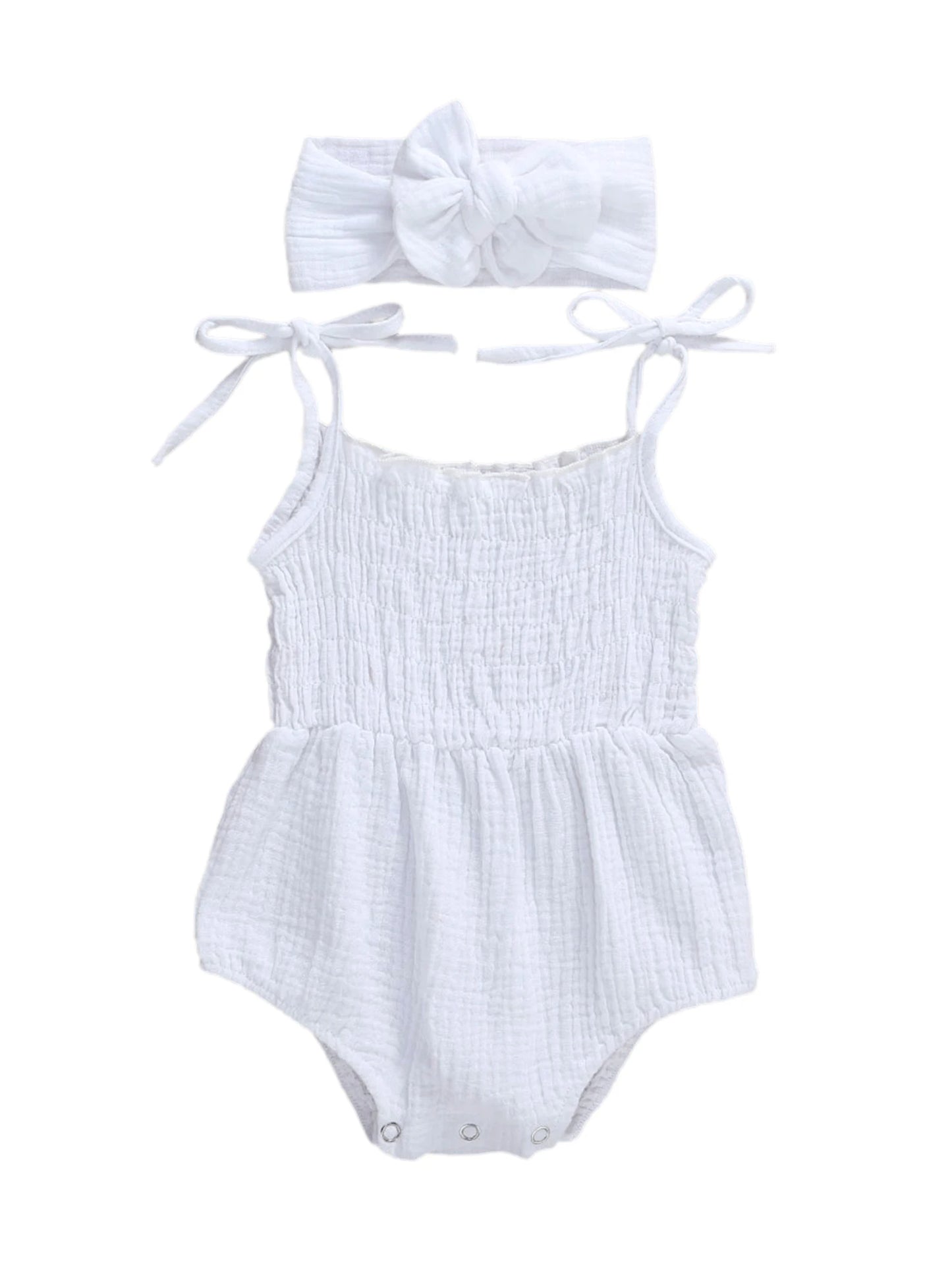 Adorable Baby Girls Sleeveless Romper Set with Matching Headband Cute Ruffled Jumpsuit
