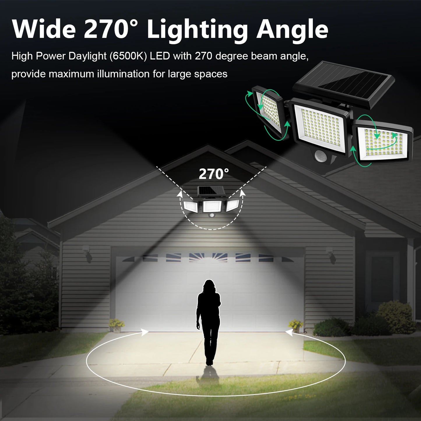3 Pack Outdoor Solar Lights, 2800LM，Motion Sensor Security Lights for Porch, Garage, Yard Entrance, Patio