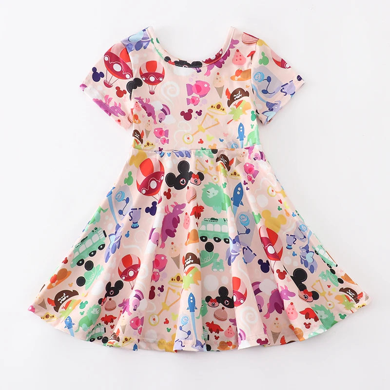 Cartoon Mickey Dress Girls Summer Short Sleeve