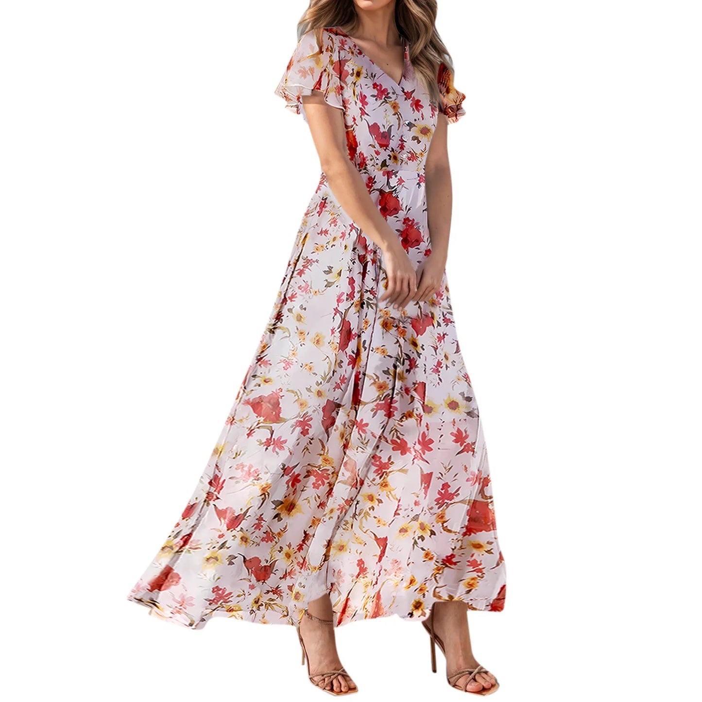 2025 Summer Dresses For Women Casual Short Sleeve Maxi Dresses Cute Floral Maxi Dress