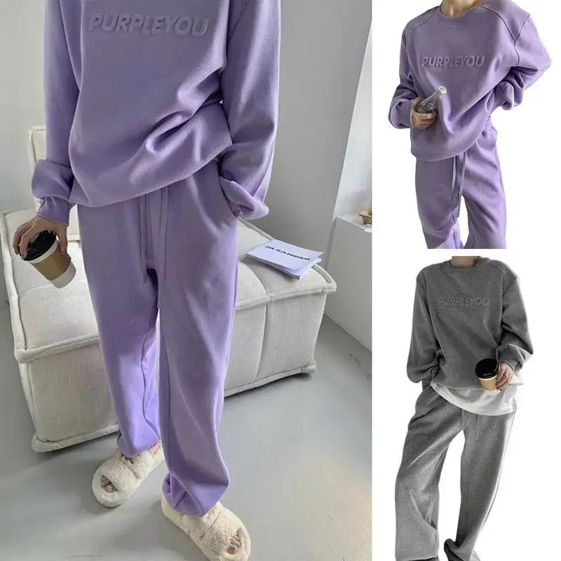 Women Fleece Tracksuit Sets Winter Long Sleeve Sweatshirts Jogger Pant