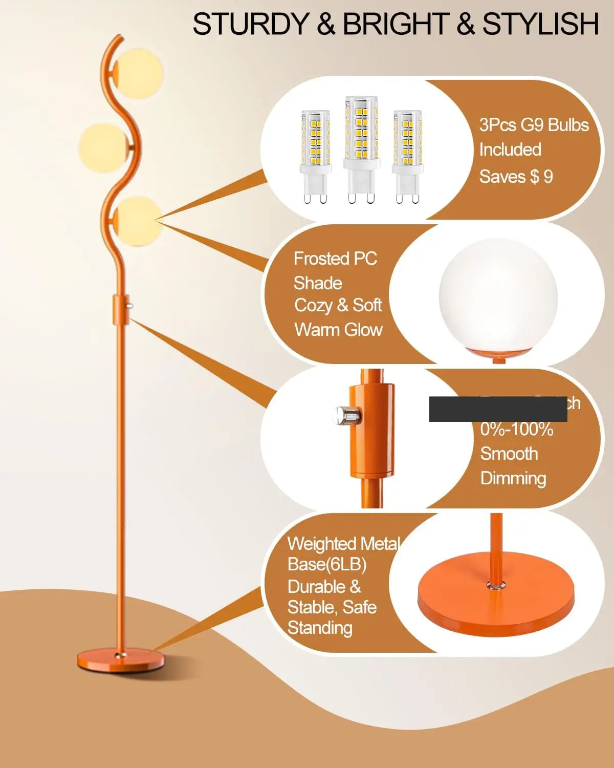 Floor Lamp Mid-Century Modern G9 Bulbs Adjustable Brightness
