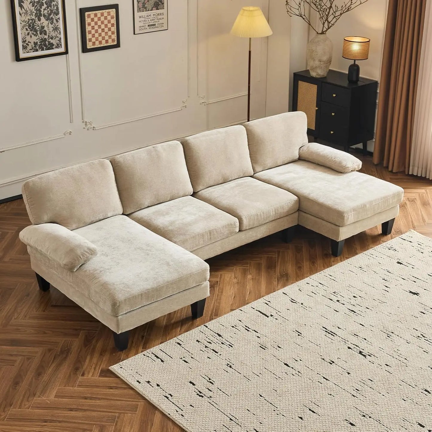 110" Sectional Couches for Living Room 4-Seat Sofa Set with Chenille Fabric