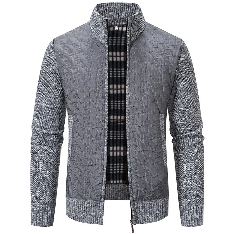 Mens Thickened Fleece Cardigan Hoodie With Zipper Mandarin Collar