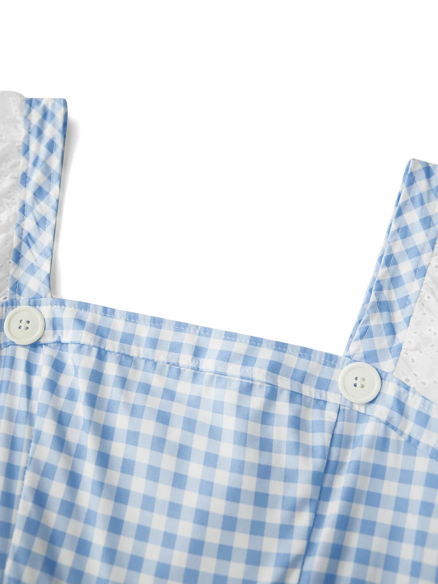 Women s Halloween Movie Character Costumes Plaid Print Short Sleeves Dress