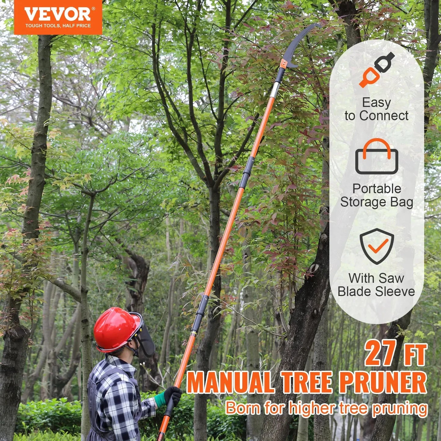 VEVOR Manual Pole Saw 7.3-27 ft Extendable Tree Pruner