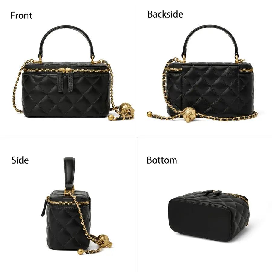 Quilted Box Crossbody Purse For Women Designer Leather Mini Top Handle Pouch Bag