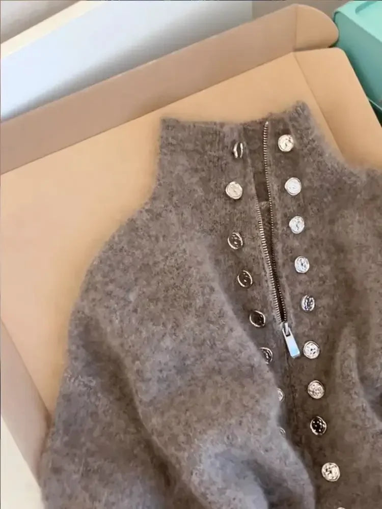 Fluffy Knitted Cardigan Sweater Double Breasted Coat For Women