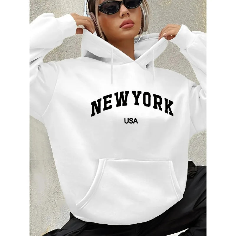Women's Autumn and Winter Warm and Loose Casual New York USA Sweatshirt