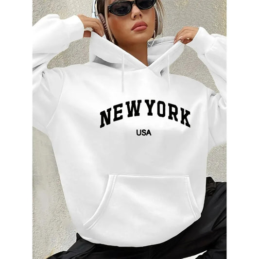 Women's Autumn and Winter Warm and Loose Casual New York USA Sweatshirt