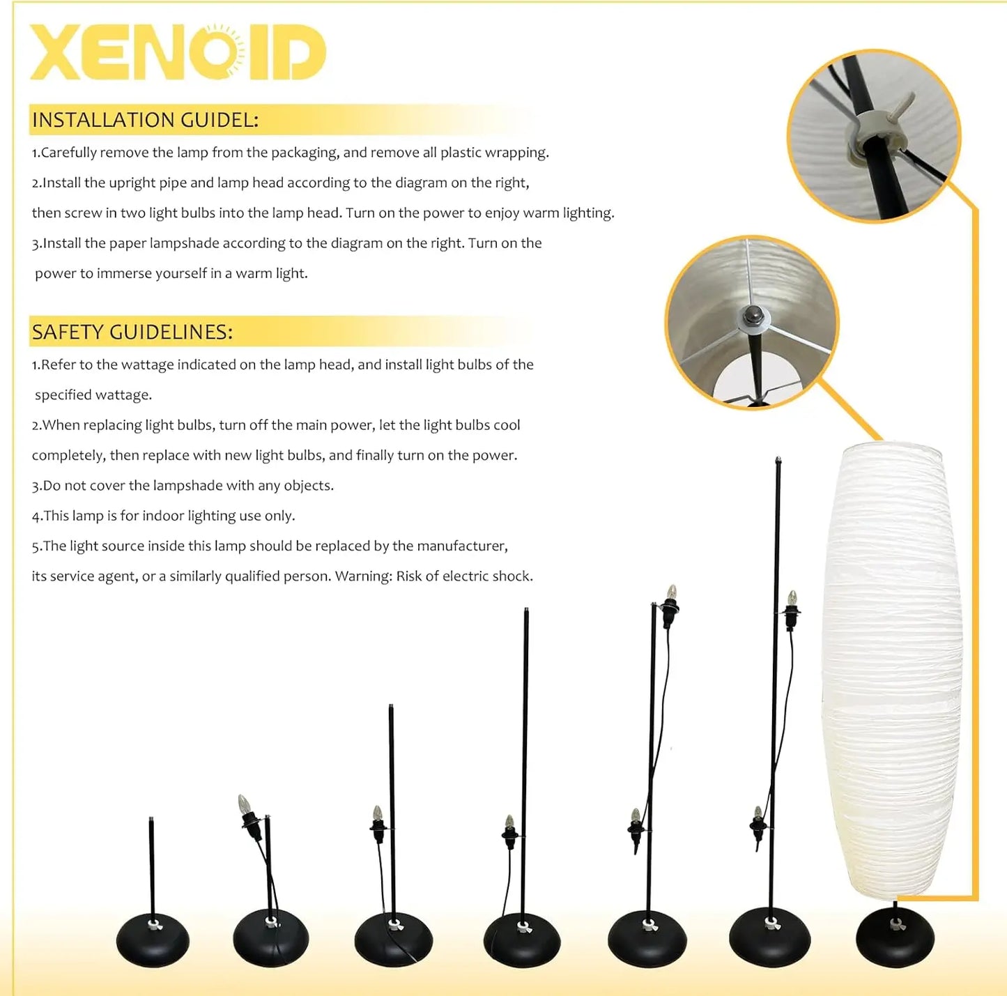 XMSJ Rice Paper Floor Lamp Modern Lantern For Living Room