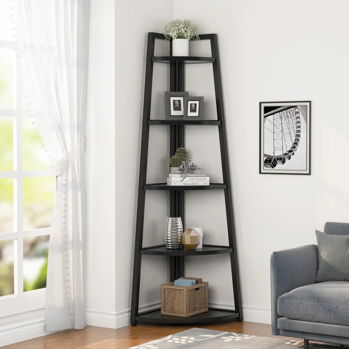 Tribesigns 70 inch Tall Corner Shelf, 5 Tier Modern Corner Bookshelf