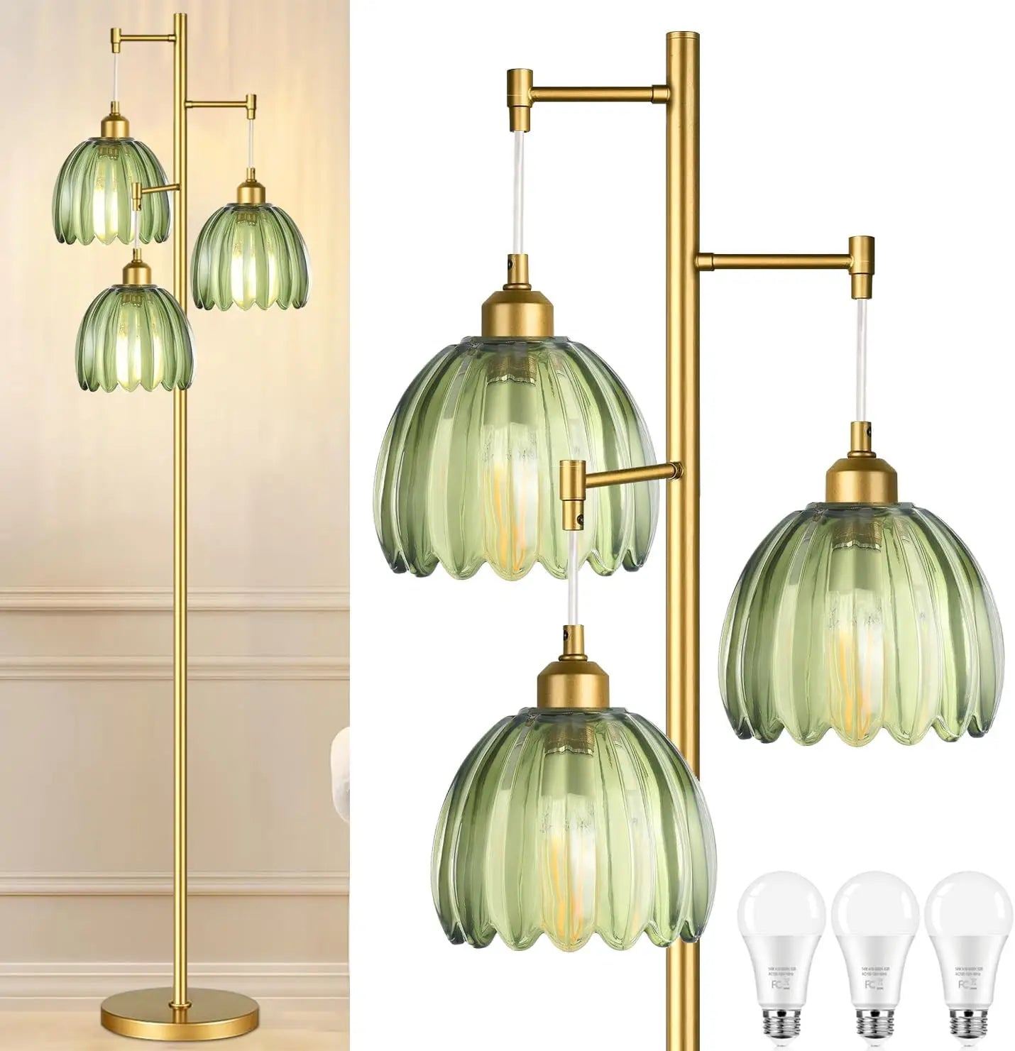 Mid Century Modern Floor Lamp With Brass Tree 3 Lights