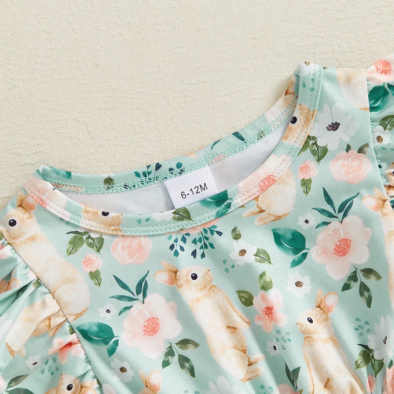 Baby Girl Easter Outfit Pink Floral Print Ruffle Sleeve