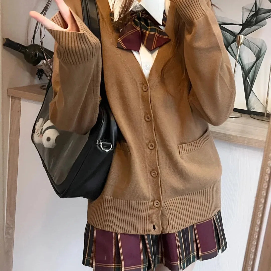 Japanese Fashion V Neck Knit Cardigan Women JK Uniform Style
