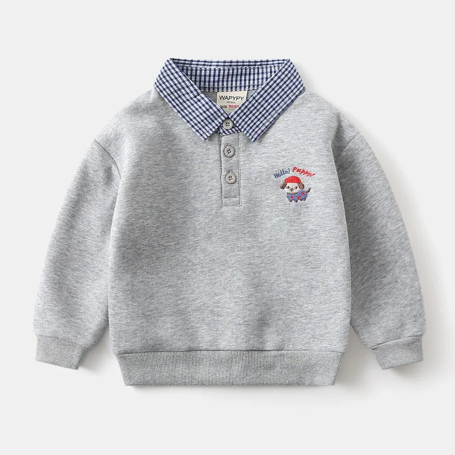 Spring 2026 Children Boys Sweatshirt Cotton Dog Embroidery Kids Boys Pullovers