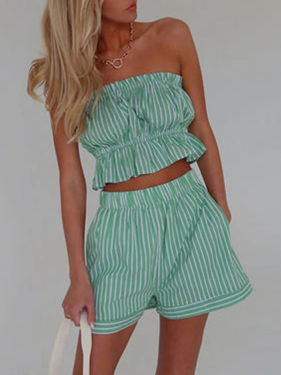 Floral Print Off Shoulder Crop Top And High Waist Shorts Set