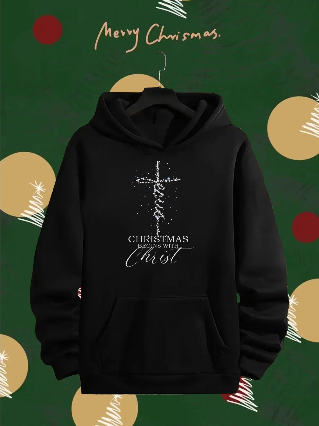Men's Religious Faith Hooded Jacket Christmas Begins With Christ Jesus