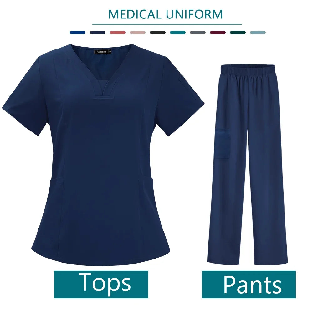 Women Medical Scrub Set Twill Polyester Spandex Nurse Uniform