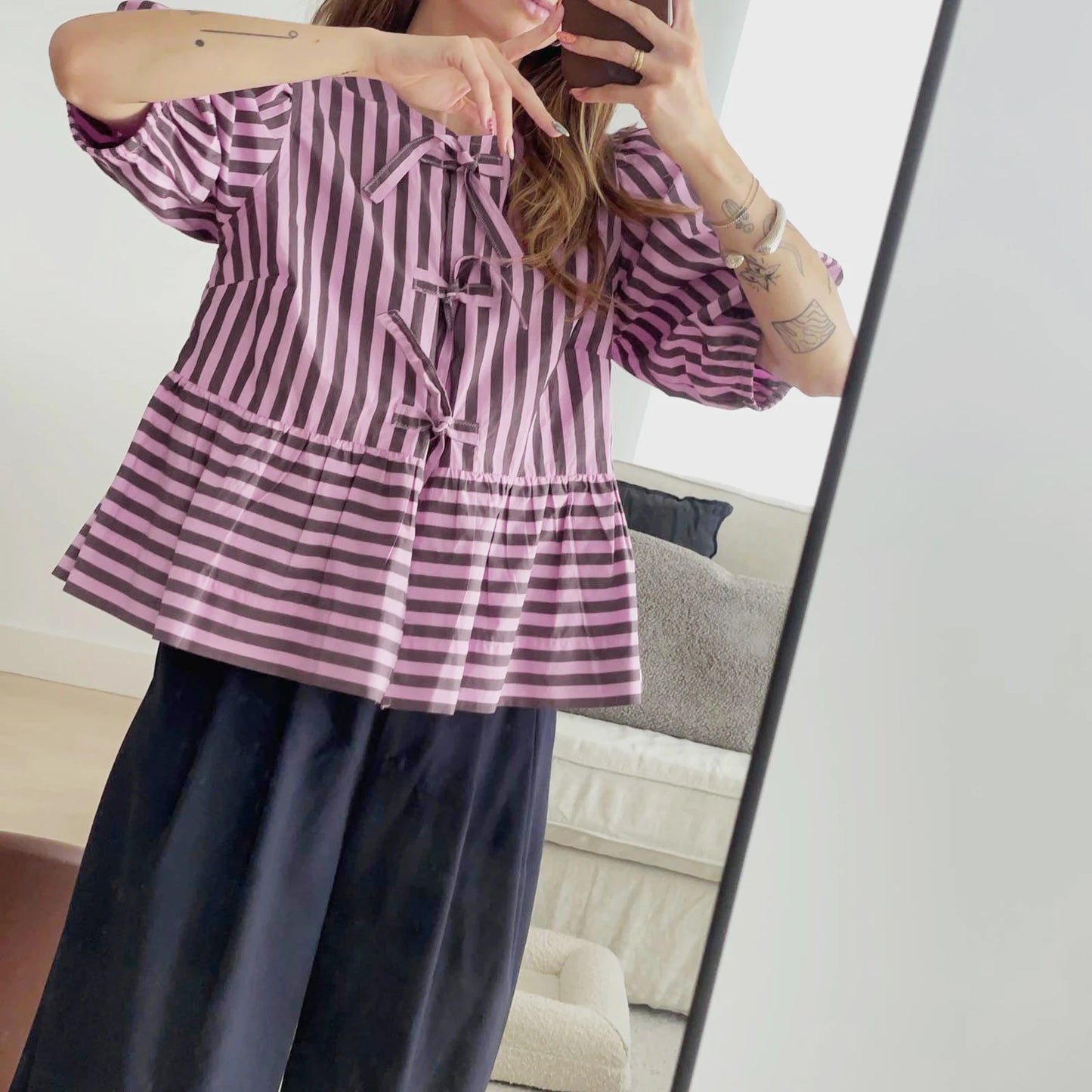 Y2K Peplum Lace Up Bow Blouse For Women Streetwear Fashion