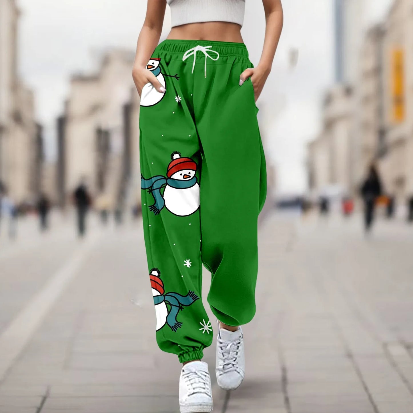 Merry Christmas Pants For Women Fashion Trousers Cartoon Reindeer Print