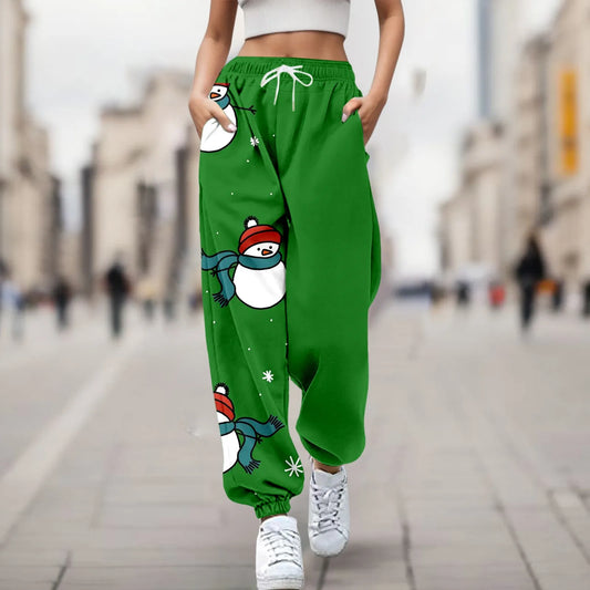 Merry Christmas Pants For Women Fashion Trousers Cartoon Reindeer Print