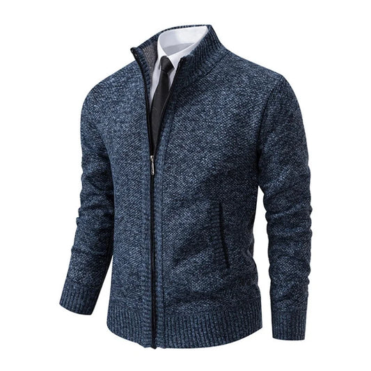 Men's Autumn Winter Velvet Cardigan Jacket Zip Closure Knit Polyester