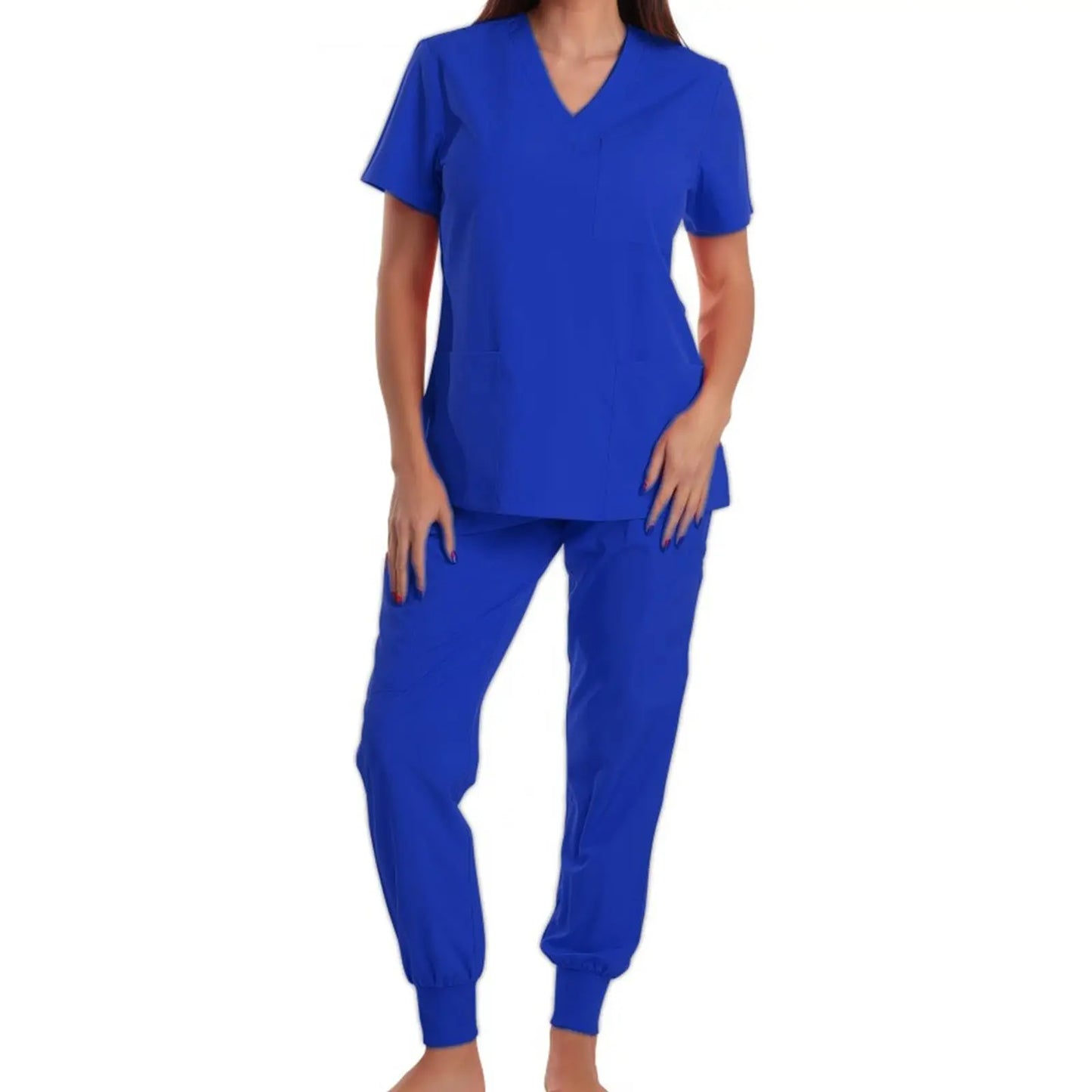 Nurse Scrub Set V Neck Short Sleeve Multicolor Jogger Pants Medical Uniform