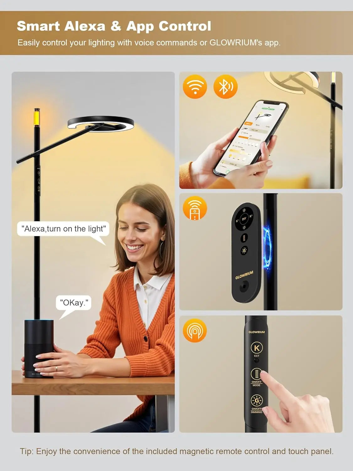 Smart Light Therapy Lamp 10000 Lux UV-Free Dimmable Floor Lamp