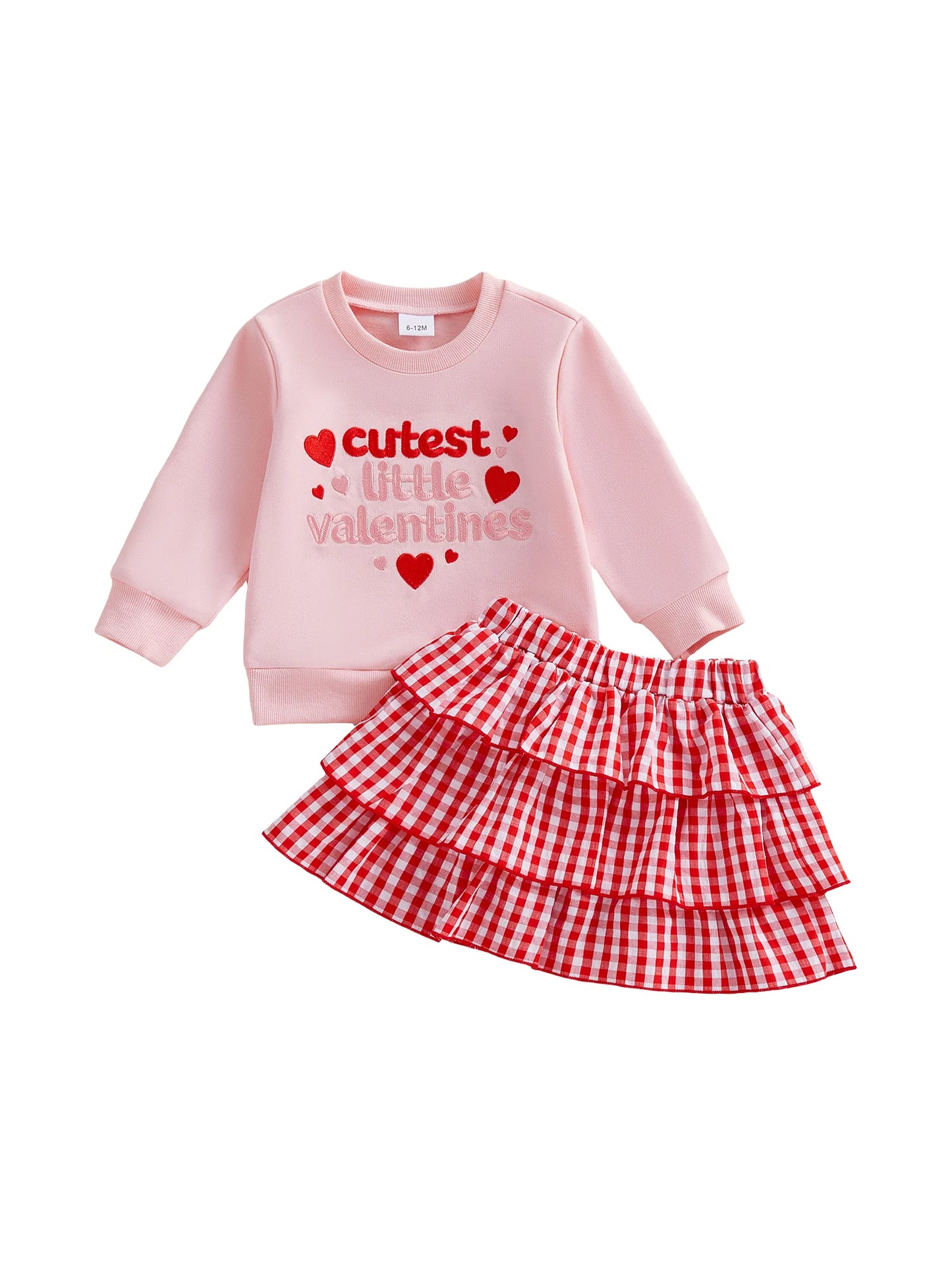 Valentine s Day Girls 2 Piece Outfits Heart Print Long Sleeve Crew Neck Tops and Ruffle Hem