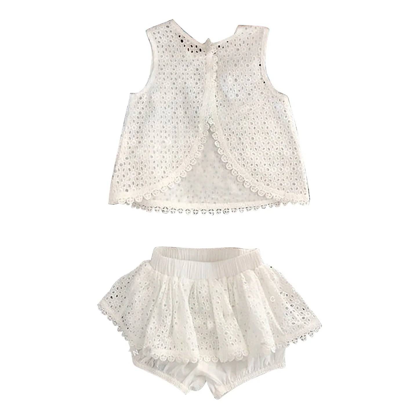 Girls 2025 Summer Clothing Sets Hollow Lace Suit Baby Casual Sleeveless