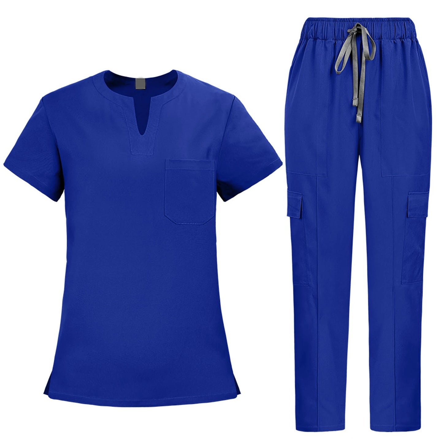 V-Notch Short Sleeve Multi-Pocket Cargo Pants Medical Uniform Healthcare  Professional Outfit