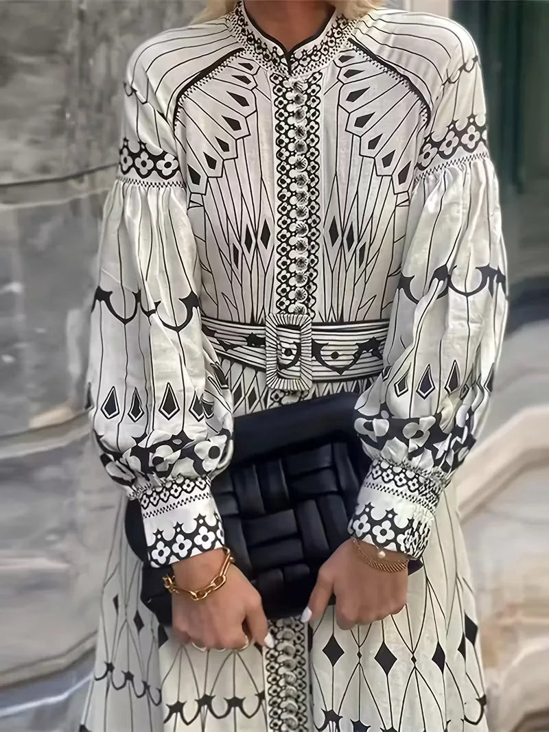 Bohemian Style Women's Long Sleeve Ankle Dress For Autumn Winter
