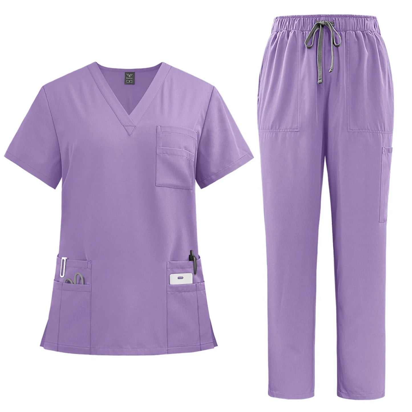 Women's solid color nurse uniform quick-drying fabric v-neck short-sleeved trousers suit