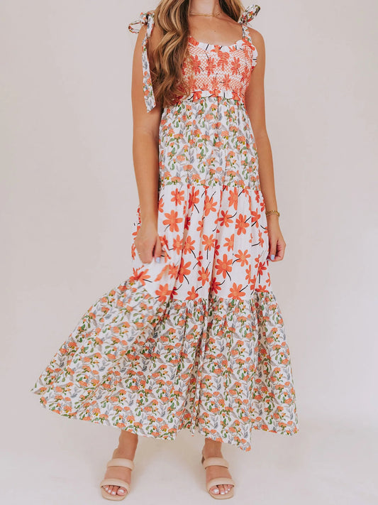 Women s Boho Maxi Dress with Ruffle Hem and Adjustable Spaghetti Straps