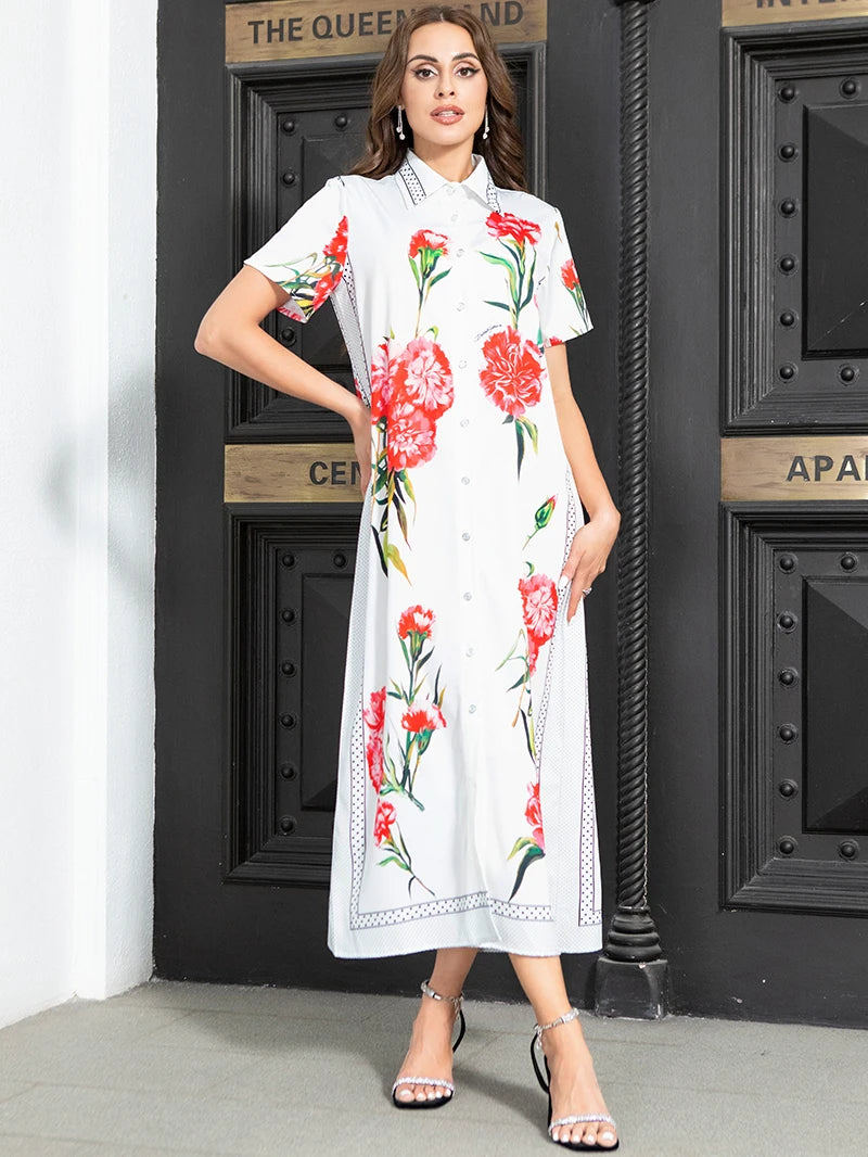 Elegant style Lapel Dots Flowers Color contrast Buttons Regular sleeve